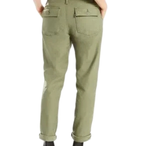 Levis Utility Chino Pants Olive Army Green Size 29 Back Flap Pockets - Picture 4 of 15